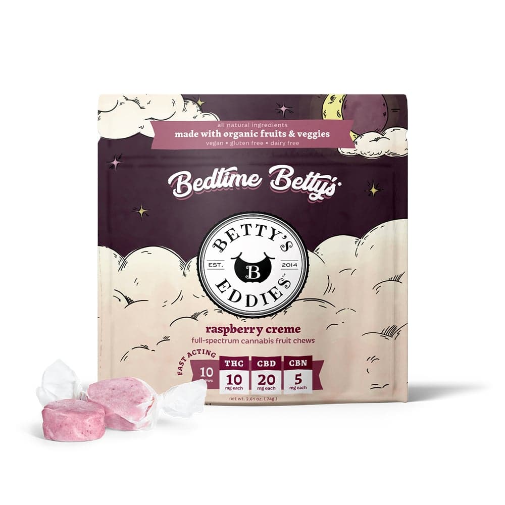 Betty's Eddies – Bedtime Betty’s Raspberry Creme [10pk] (100mg THC/200mg CBD/50mg CBN) Sleep Fruit Chews
