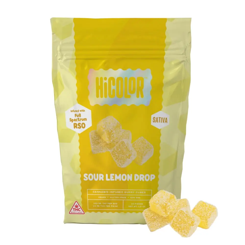 HiCOLOR – Sour Lemon Drop RSO Gummies [10pk] (100mg)