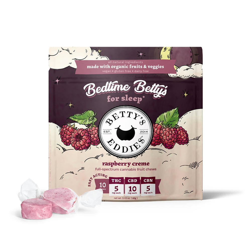 Betty's Eddies – Bedtime Betty’s Raspberry Creme [10pk] (500mg THC/200mg CBD/50mg CBN) Sleep Fruit Chews