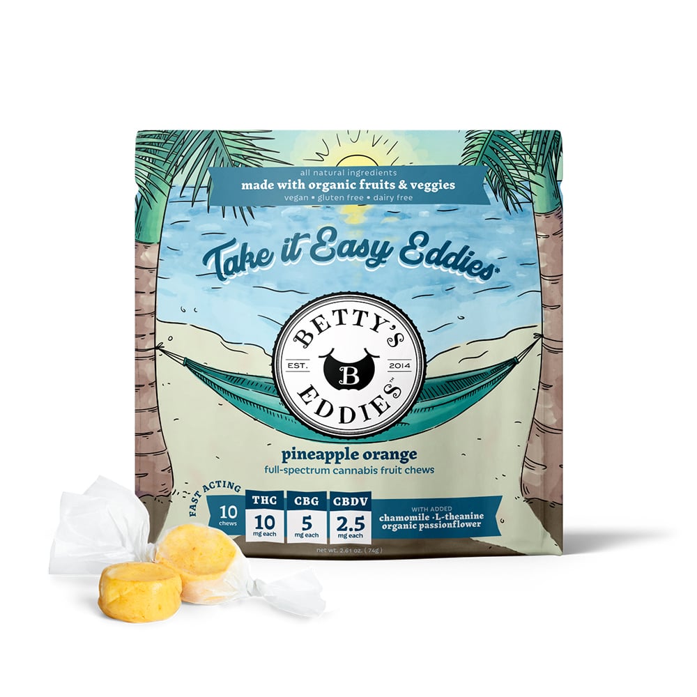 Betty's Eddies – Easin’ Eddies Pineapple Orange [10pk] (100mg THC/50mg CBG/25mg CBDV) Stress Relief Fruit Chews