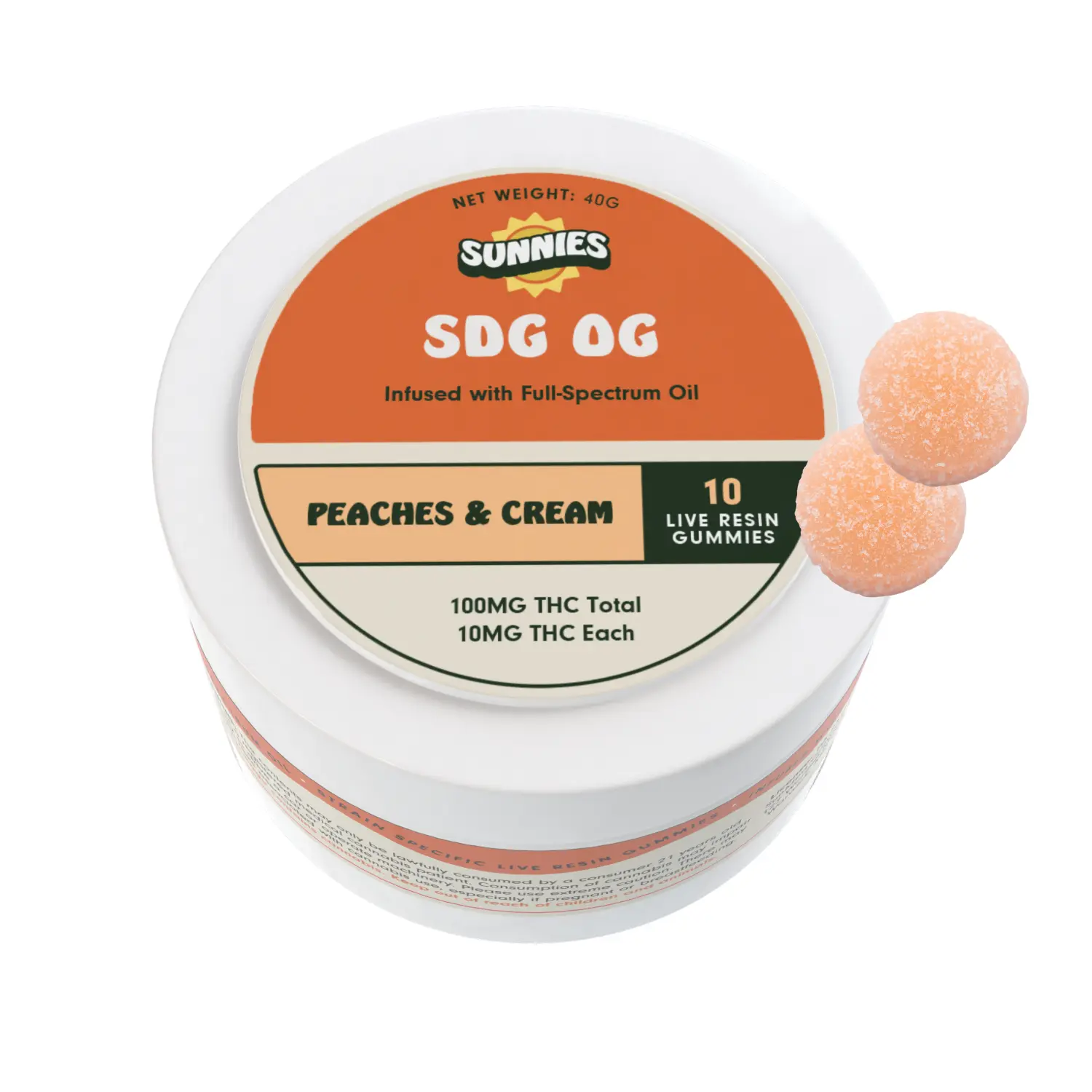 Sunnies – SDG OG Live Resin - Peaches & Cream Gummies [10pk](100mg)