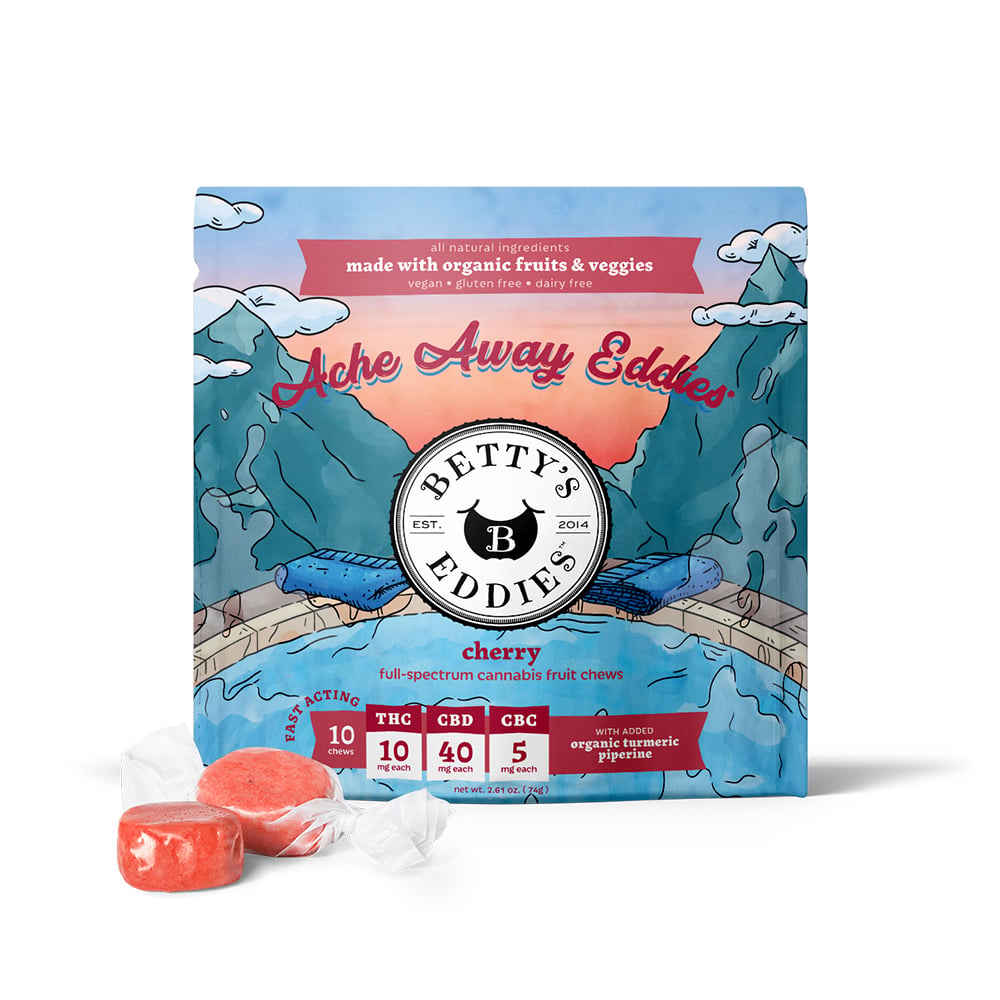 Betty's Eddies – Ache Away Cherry [10pk] (100mg THC/400mg CBD/50mg CBC) Pain Relief Fruit Chews