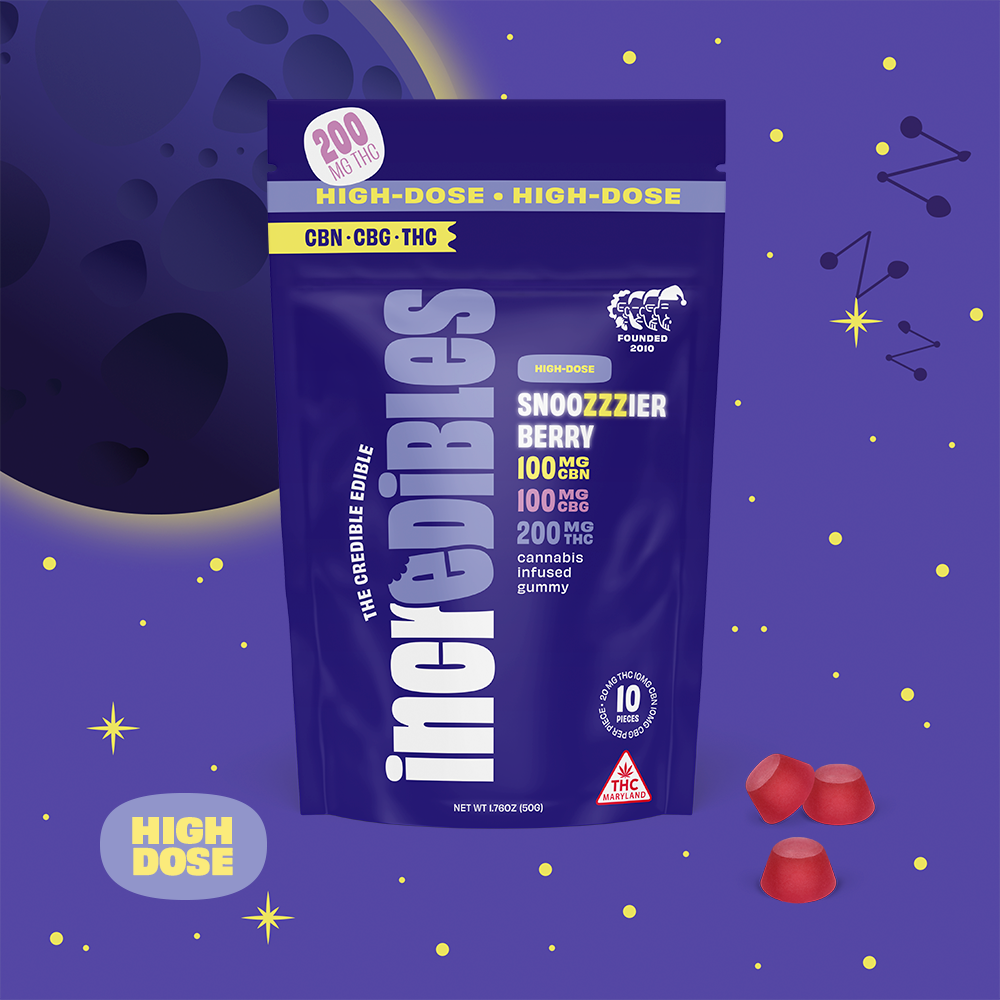 incredibles – 2:1:1 Snoozzzierberry + CBN + CBG High Dose [10pk] (200mg THC/100mg CBN/100mg CBG)