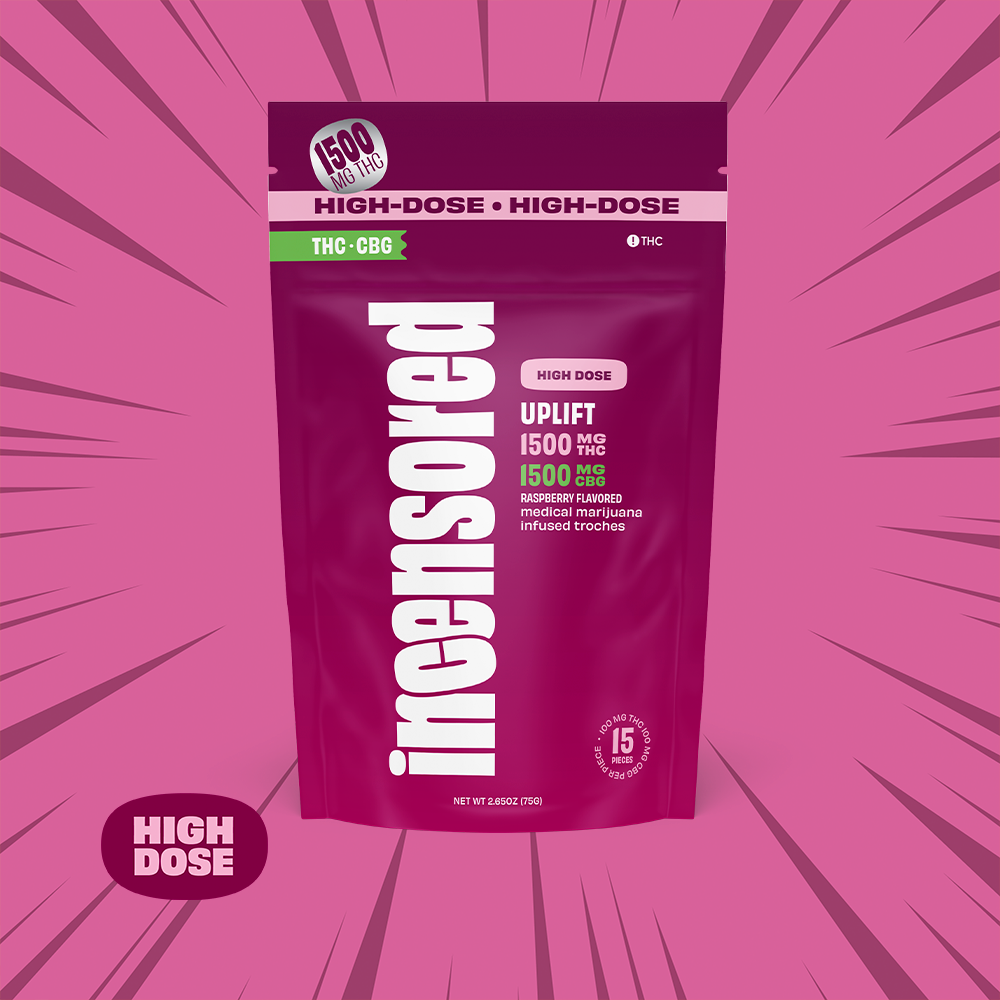 (inc)ensored – 1:1 Raspberry Uplift + CBG High Dose [15pk] (1500mg THC/1500mg CBG)