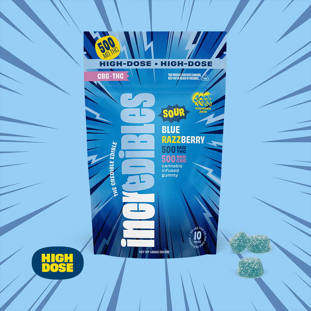 incredibles – MEDICAL 1:1 Sour Blue Razzberry + CBG High Dose [10pk] (500mg THC/500mg CBG)