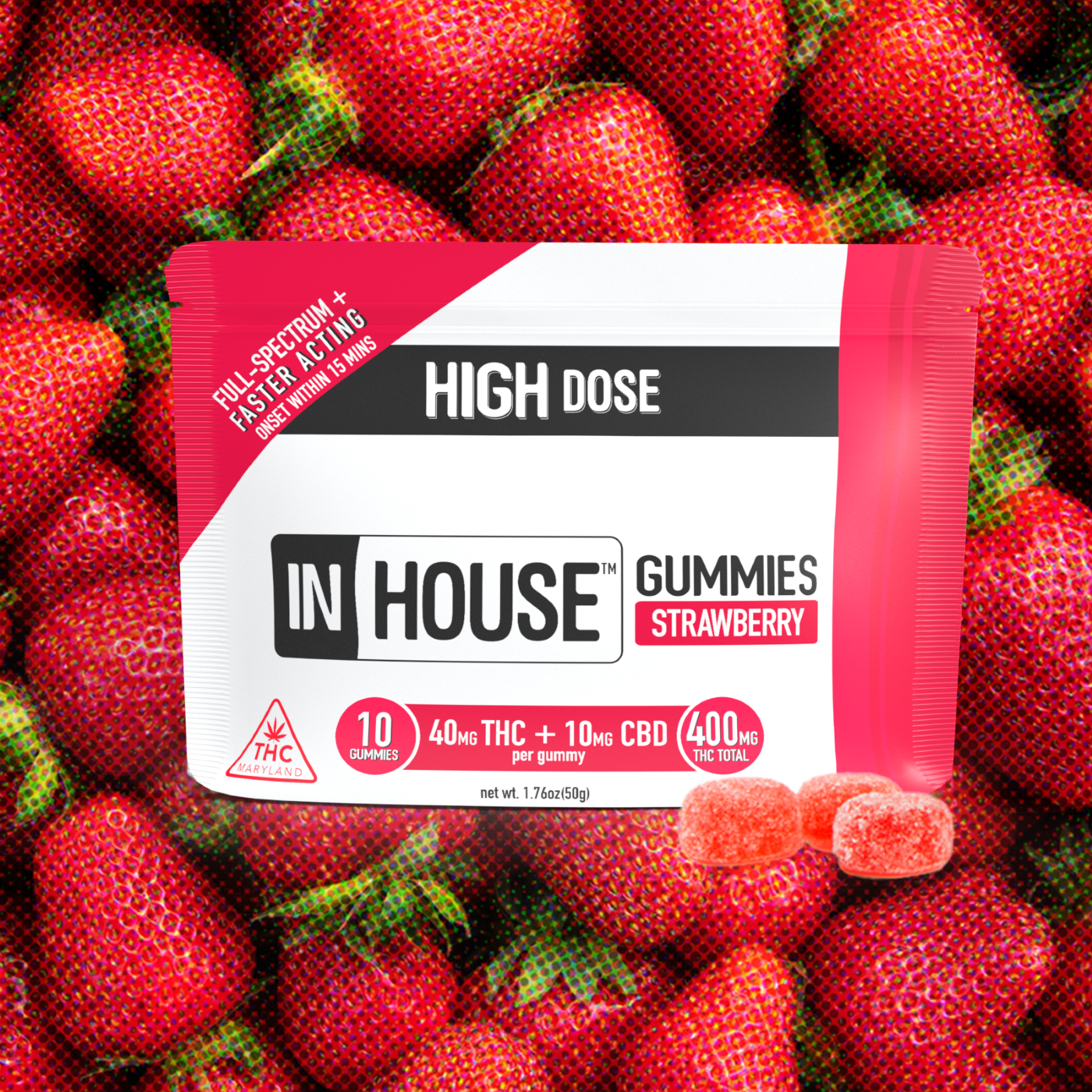 InHouse – 4:1 Strawberry [10pk] (400mg THC/100mg CBD) High Dose