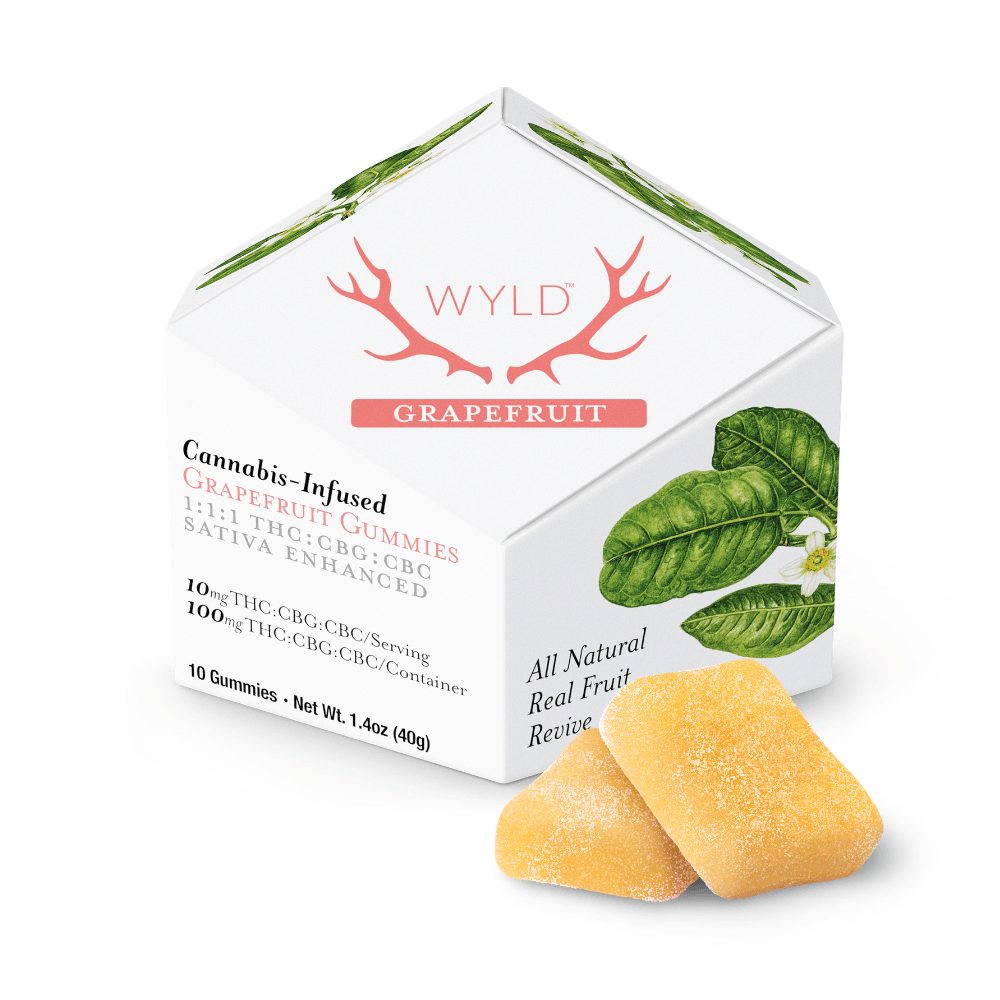 WYLD – Grapefruit 1:1:1 CBG:CBC + Sativa Enhanced Gummies | 100mg THC:CBG:CBC