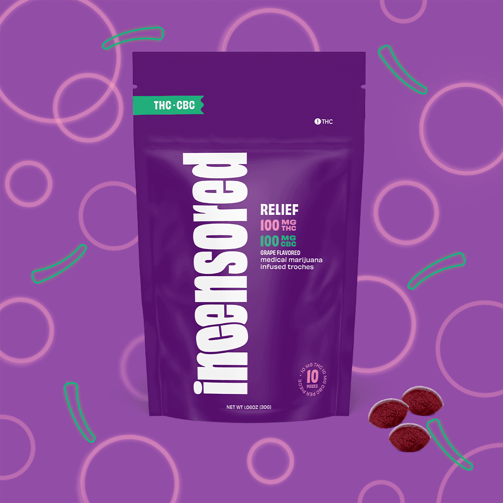 (inc)ensored – 1:1 Grape Relief + CBC [10pk] (100mg THC/100mg CBC)