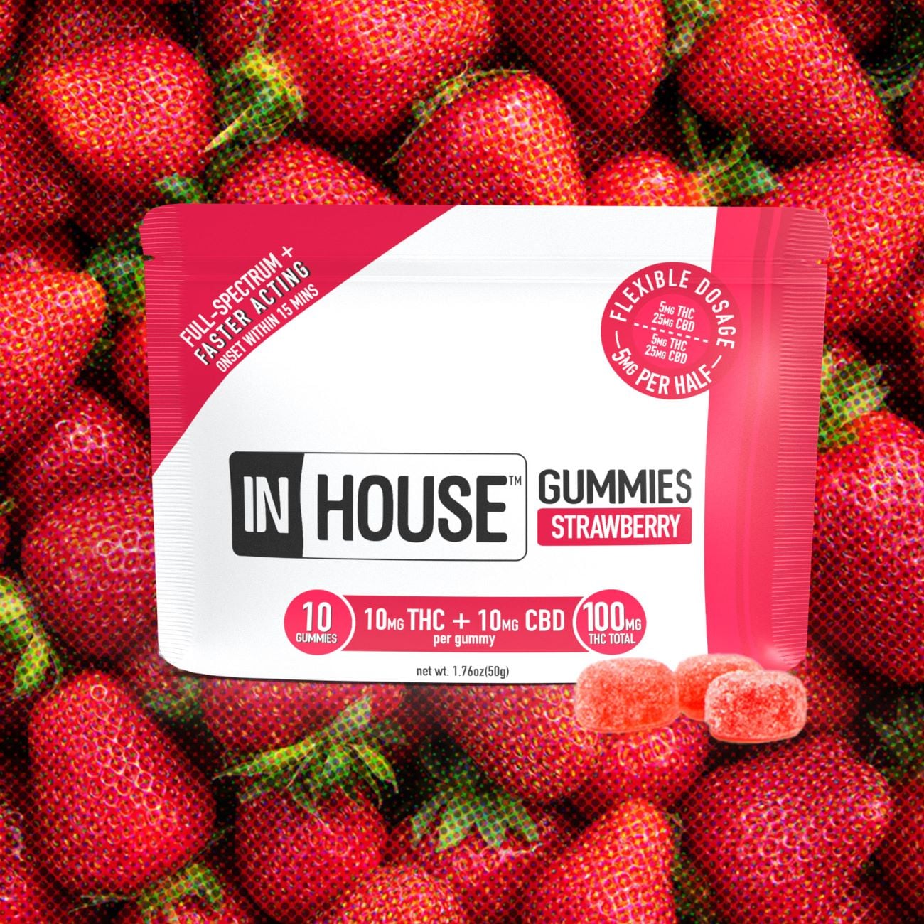InHouse – Strawberry [10pk] (100mg CBD/ 100mg THC)