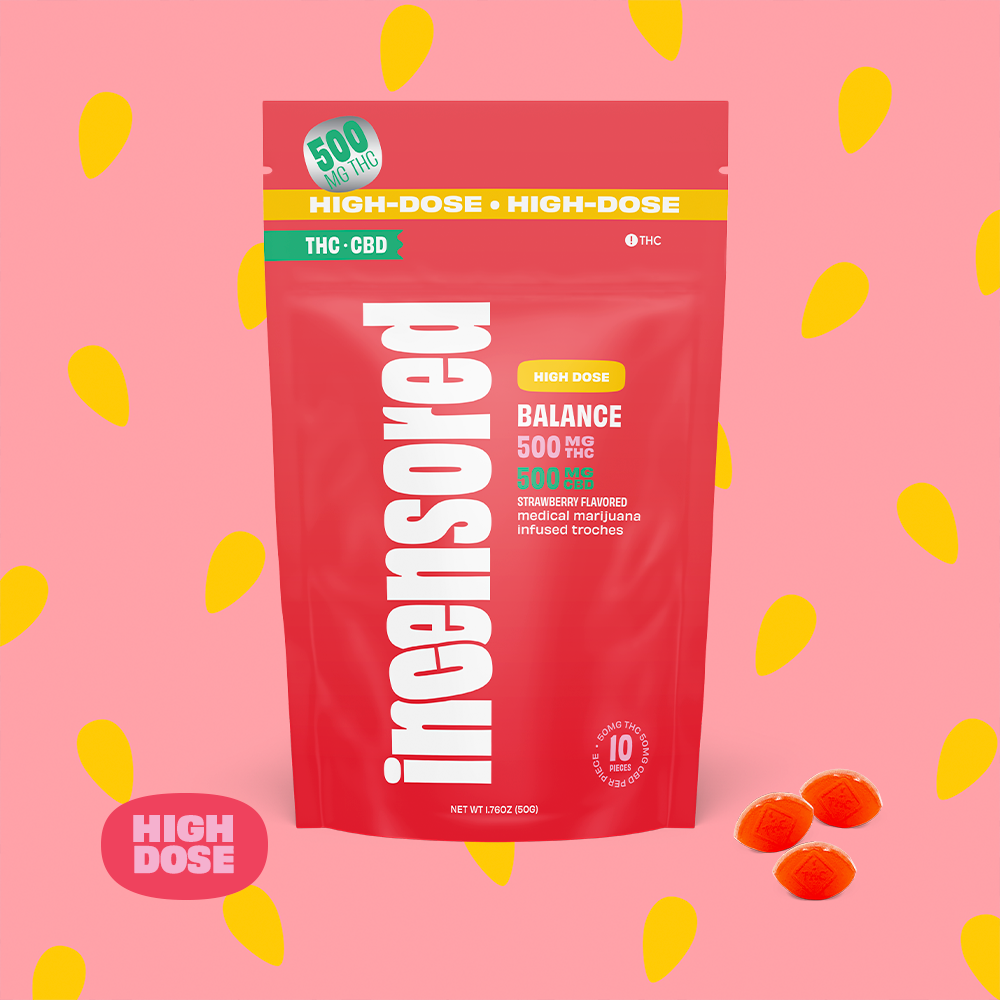 (inc)ensored – 1:1 Strawberry Balance THC + CBD High Dose [10pk] (500mg CBD/500mg THC)
