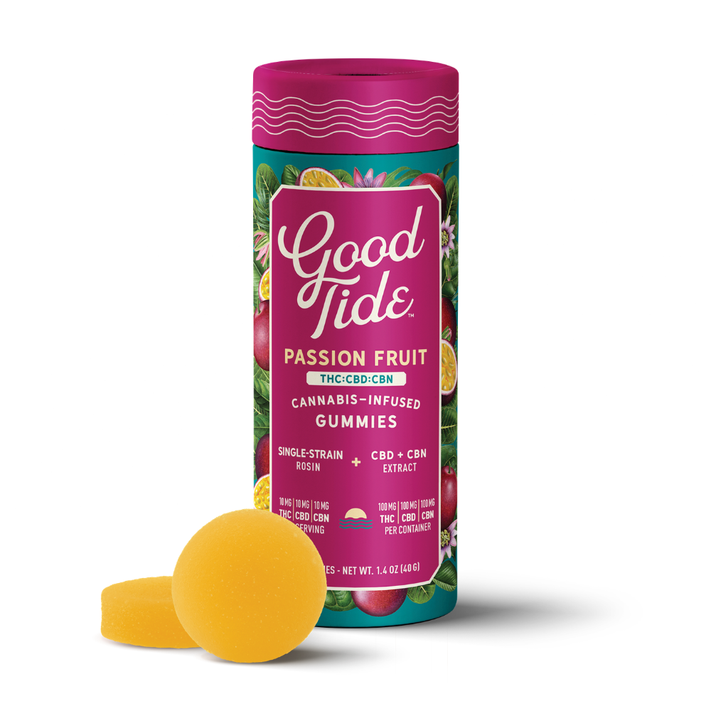 Good Tide – Passionfruit 1:1:1 CBD + CBN Single-Strain Rosin Gummies | Sleep | 100mg