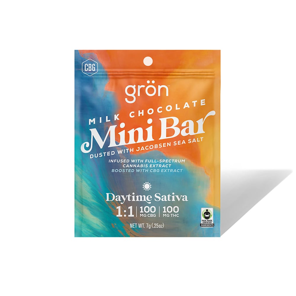 Grön – 1:1 Milk Chocolate Mini Bar - Daytime Sativa (100mg CBG/100mg THC)
