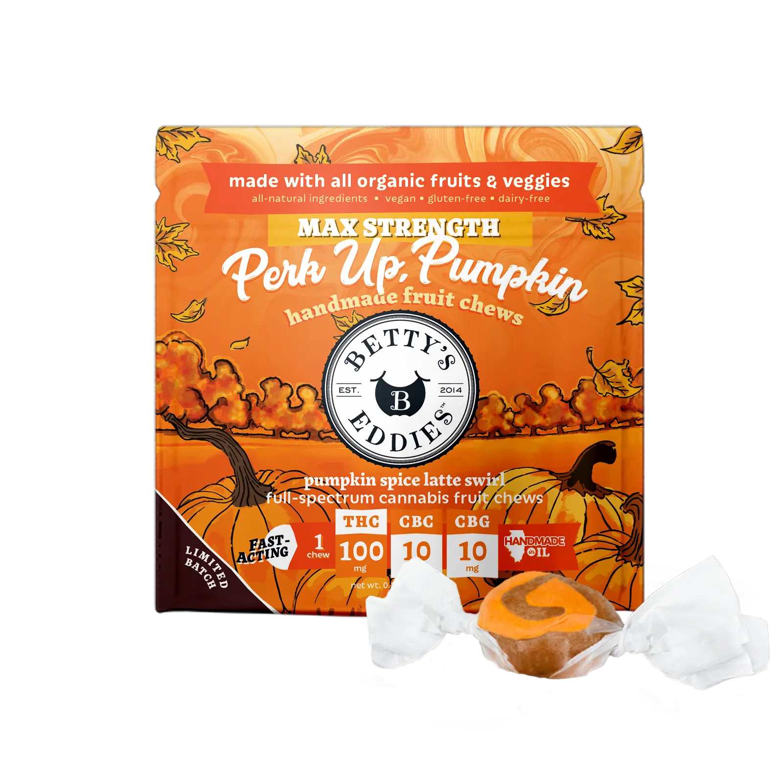 Betty's Eddies – Perk Up, Pumpkin Spice Latte Swirl [1pk] (100mg THC/10mg CBC/10mg CBG)