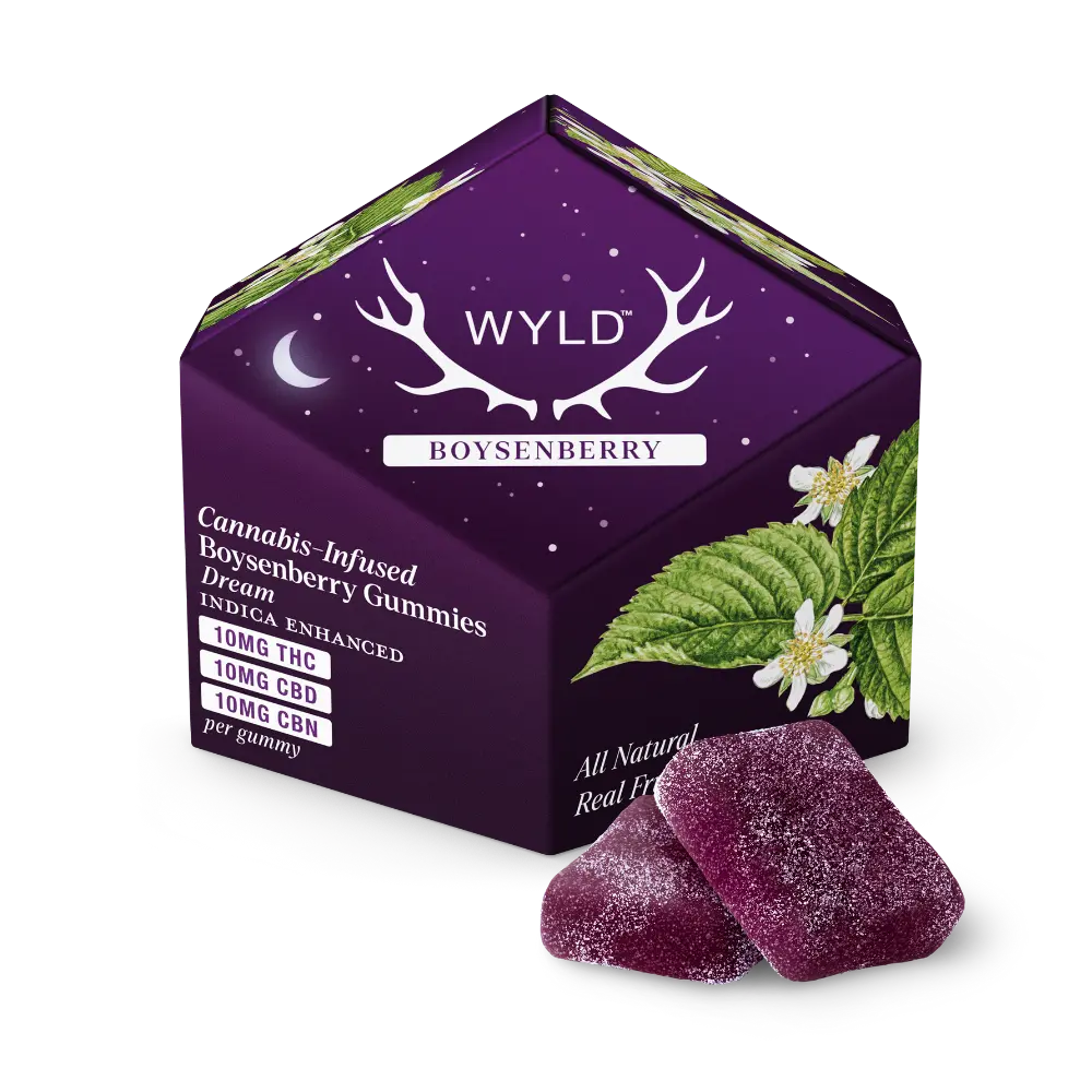 WYLD – Boysenberry 1:1:1 CBD:CBN + Indica Enhanced Gummies | 100mg THC:CBD:CBN