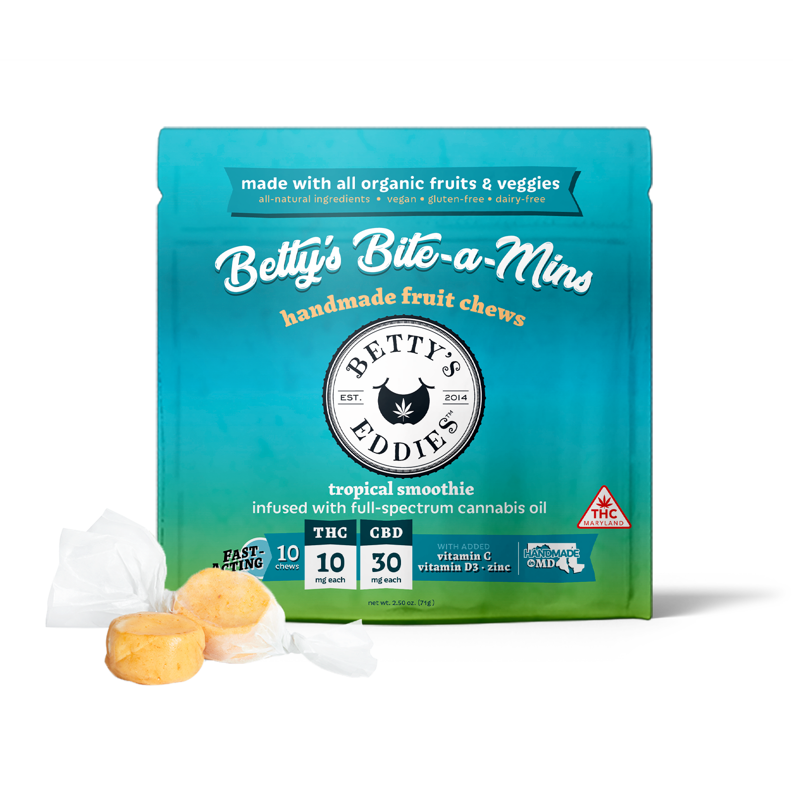 Betty's Eddies – Betty's Bite-a-Mins - Tropical Smoothie [10pk] (100mg THC/300mg CBD)