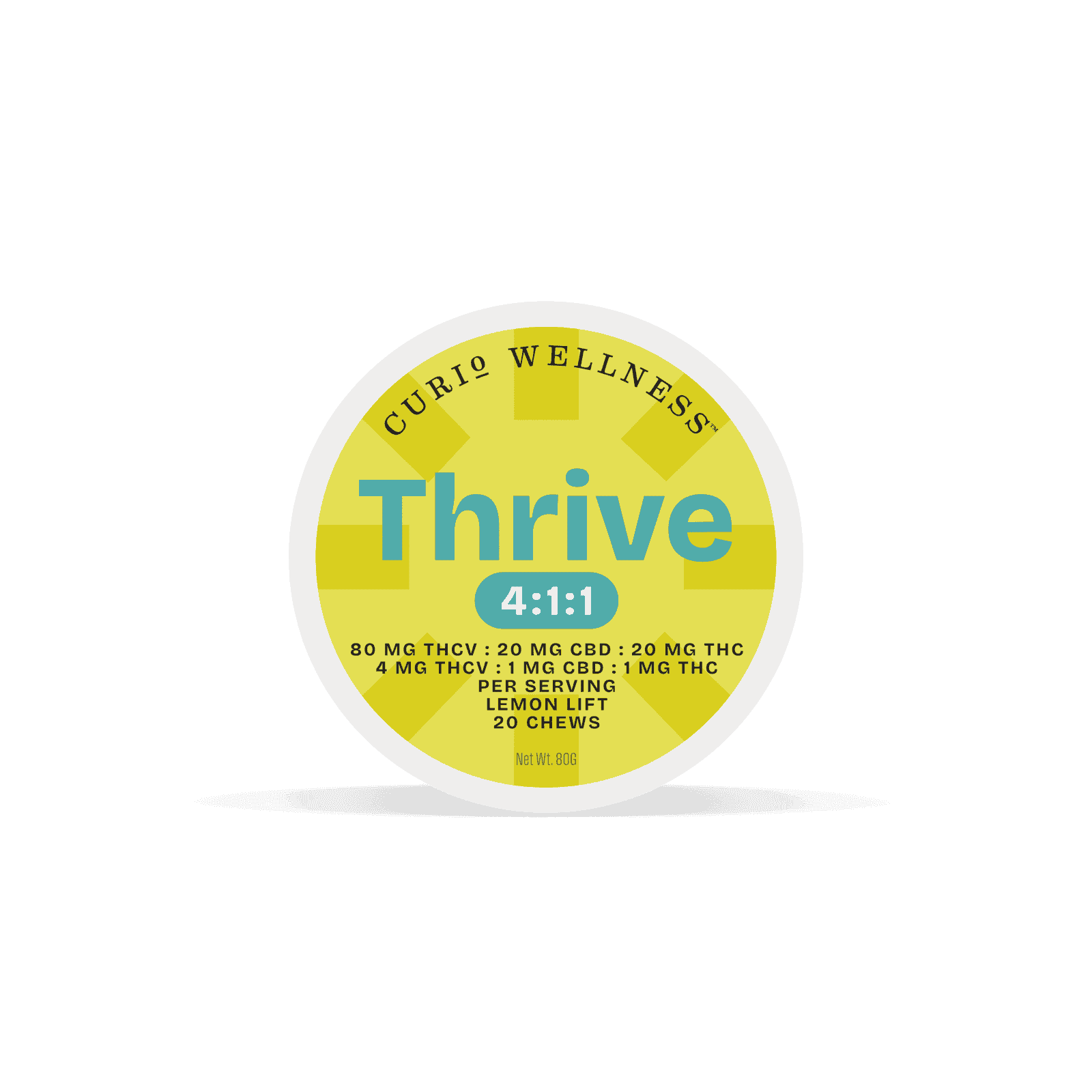 Curio Wellness – Thrive | 4:1:1 Lemon Lift [20pk] (80mg THCV/20mg CBD/20mg THC)