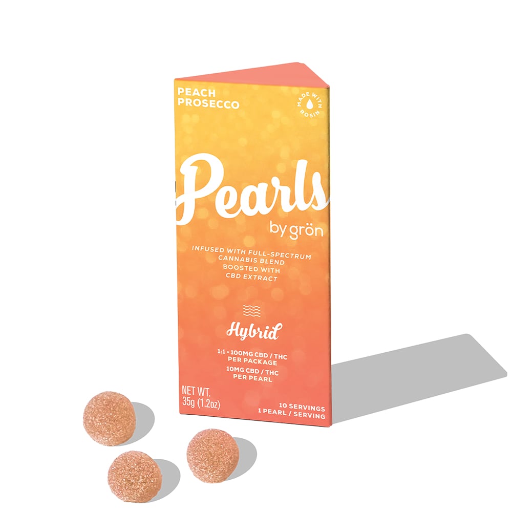 Grön – 1:1 Peach Prosecco Pearls - Hybrid (100mg CBD / 100mg THC)