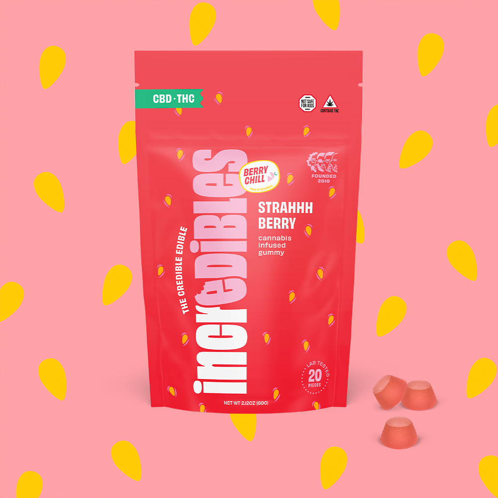 incredibles – 1:1 Strahhhberry + CBD [20pk] (100mg CBD/100mg THC)