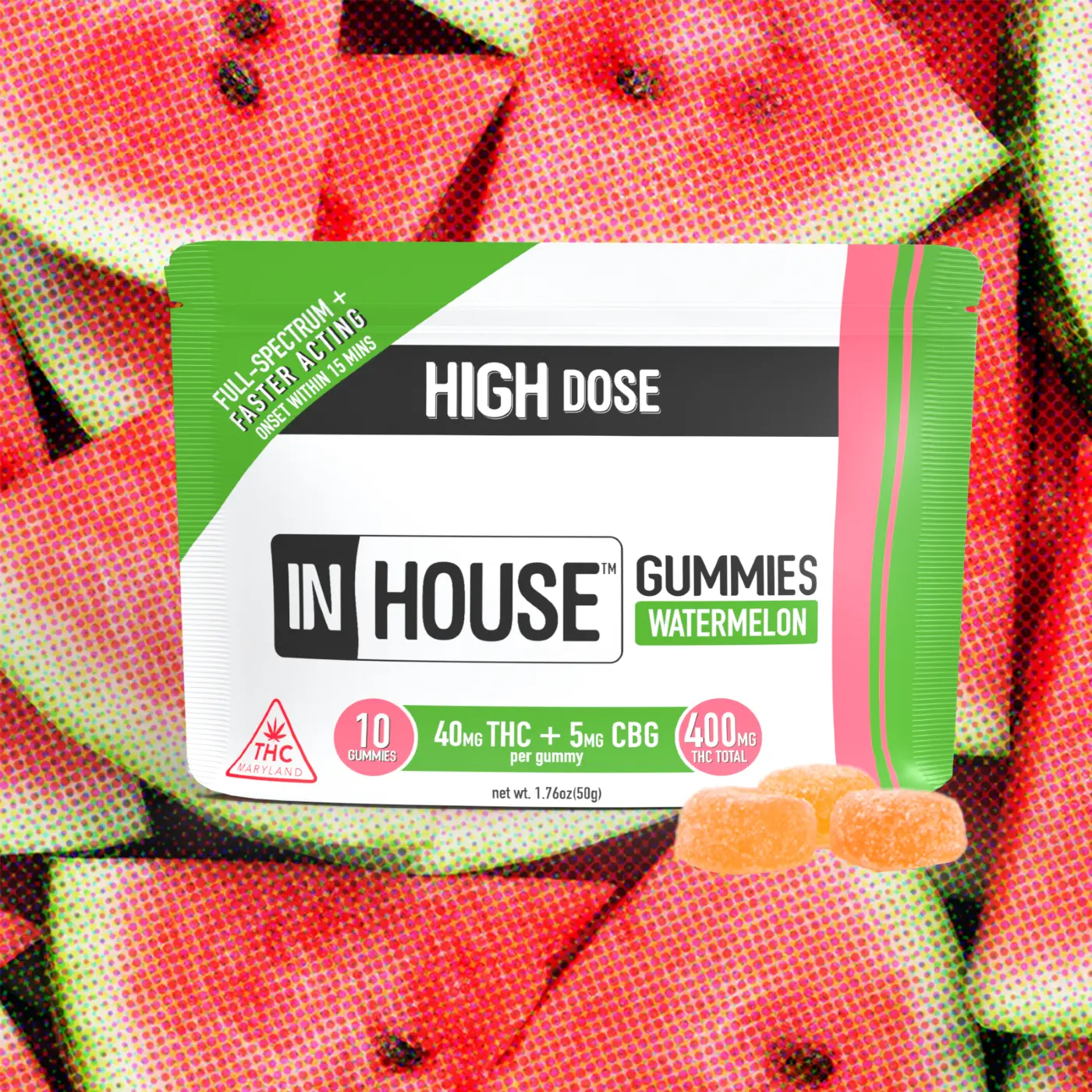 InHouse – 8:1 Watermelon [10pk] (400mg THC/50mg CBG)