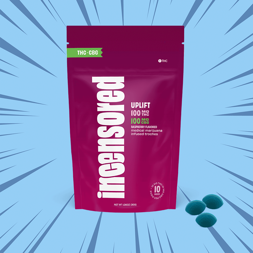 (inc)ensored – 1:1 Raspberry Uplift + CBG [10pk] (100mg THC/100mg CBG) 