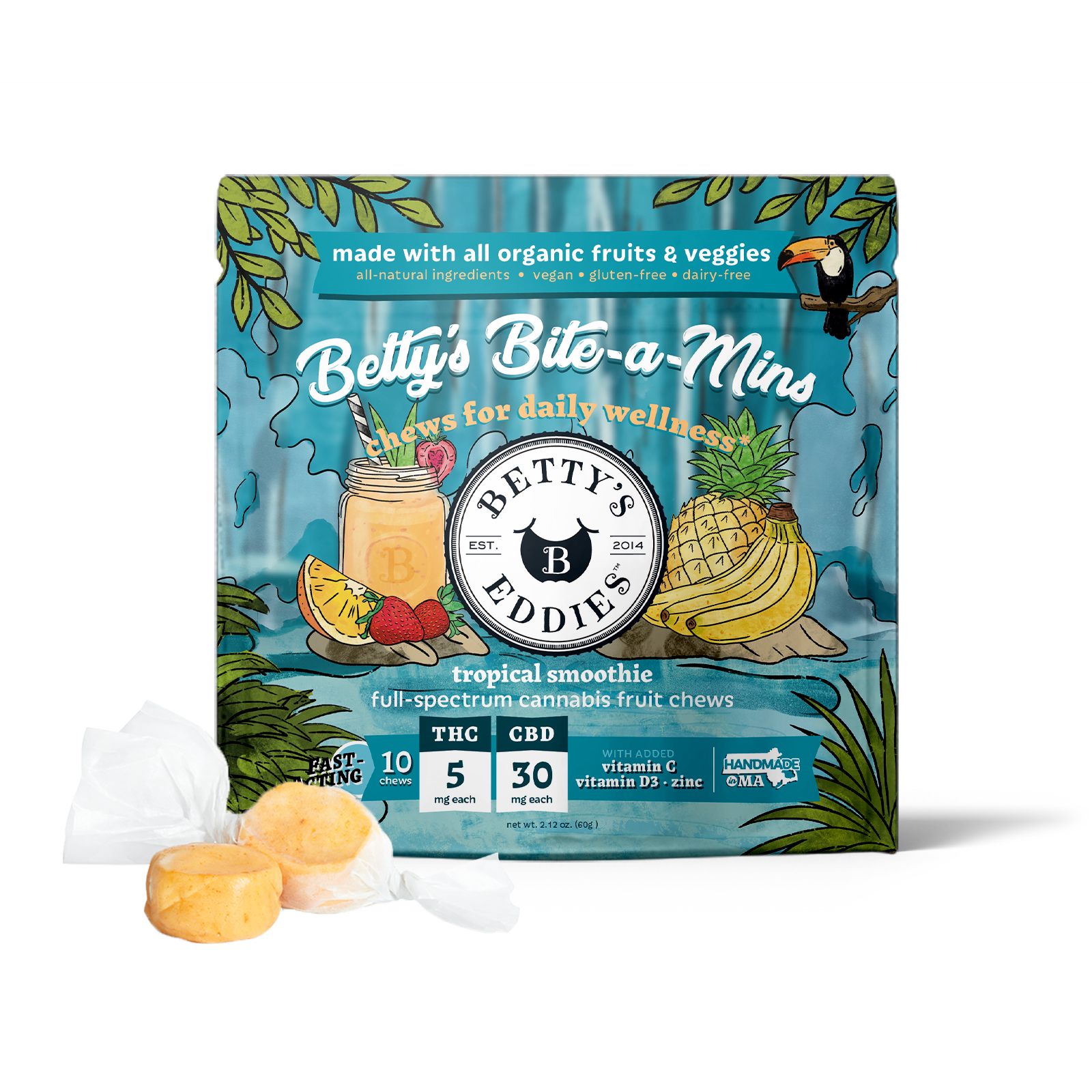 Betty's Eddies – Betty's Bite-a-Mins - Tropical Smoothie [10pk] (50mg THC/300mg CBD)