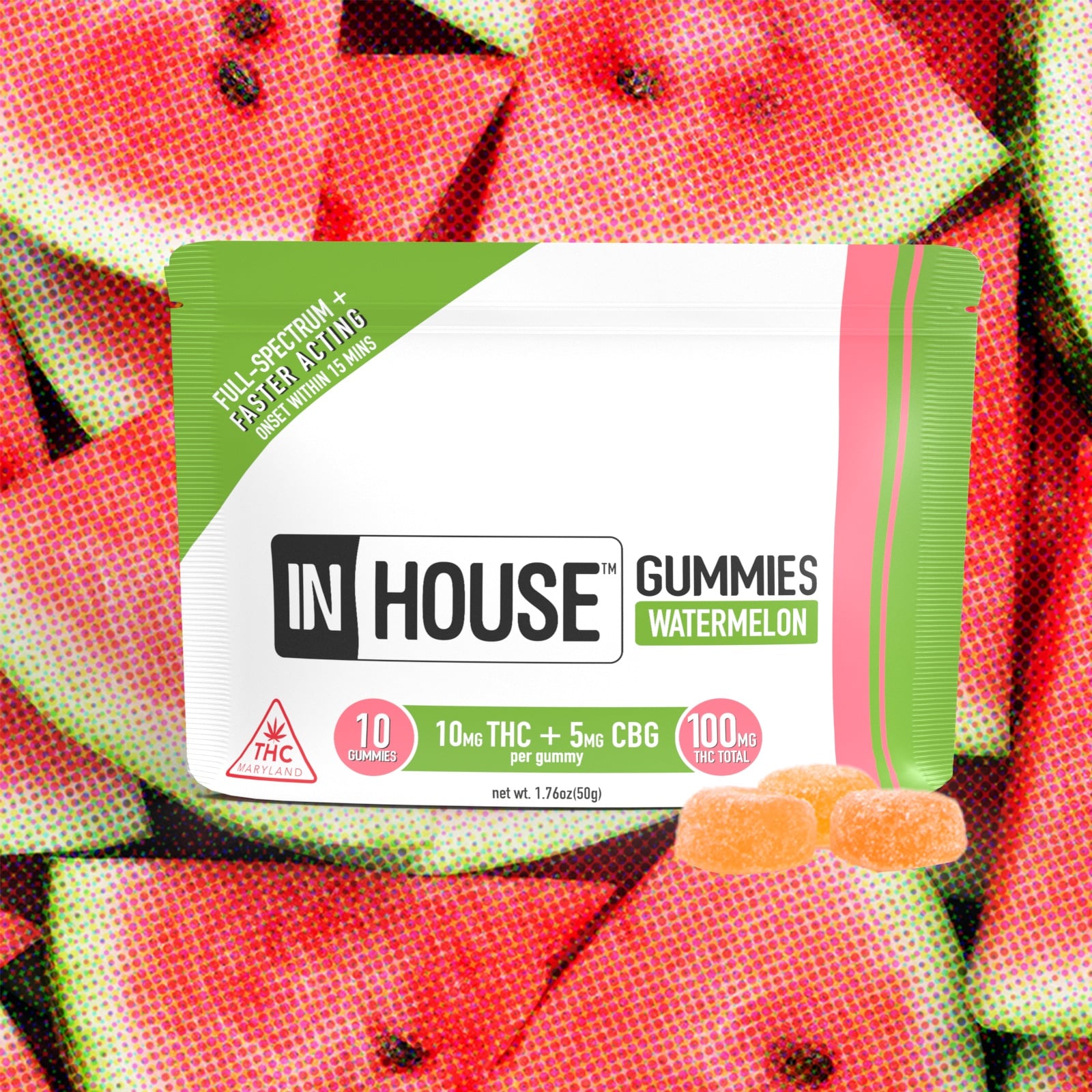 InHouse – 2:1 Watermelon [10pk] (100mg THC/50mg CBG)