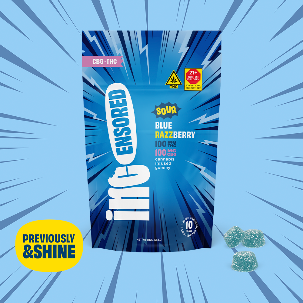 (inc)ensored – 1:1 Sour Blue Razzberry + CBG [10pk] (100mg CBG/100mg THC)