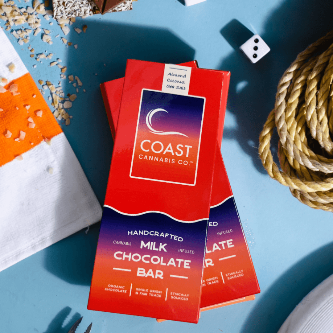 Coast Cannabis Co™ – Almond Coconut & Sea Salt Milk Chocolate Bar (100mg)