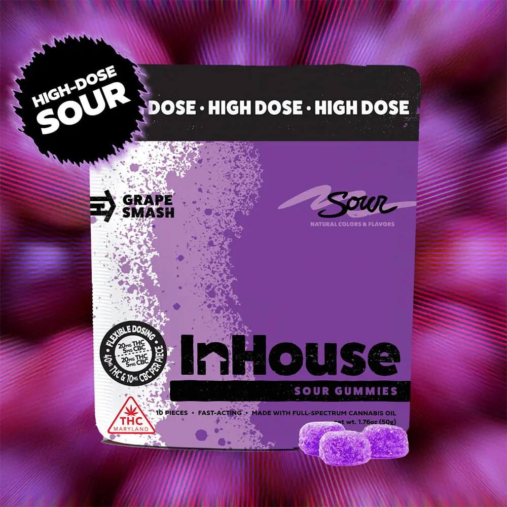 InHouse – Sour Grape Smash w/ CBC [10pk] (400mg THC/100mg CBC)