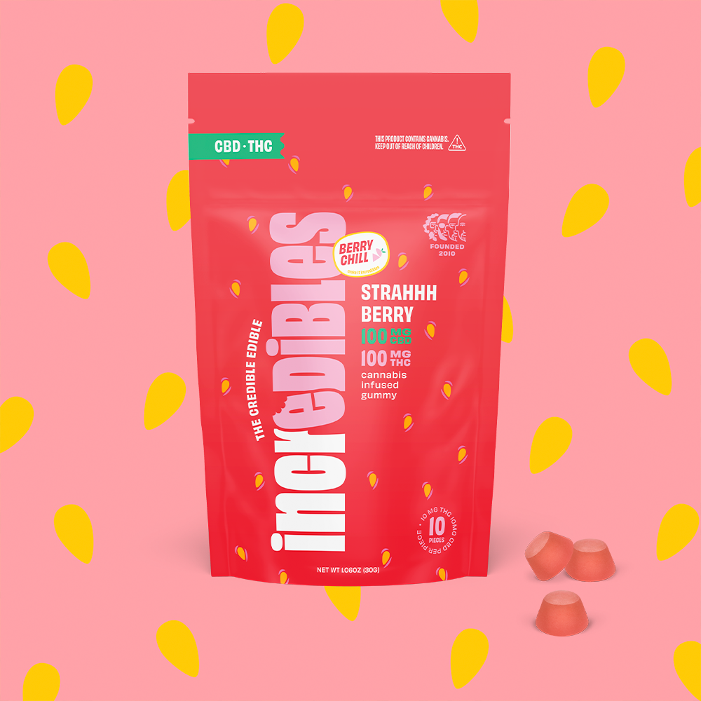 incredibles – 1:1 Strahhhberry [10pk] (100mg CBD/100mg THC)
