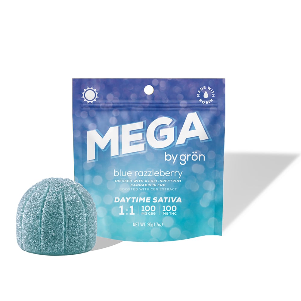 Grön – 1:1 Blue Razzleberry Mega Pearl [1pk] (100mgTHC/100mgCBG)