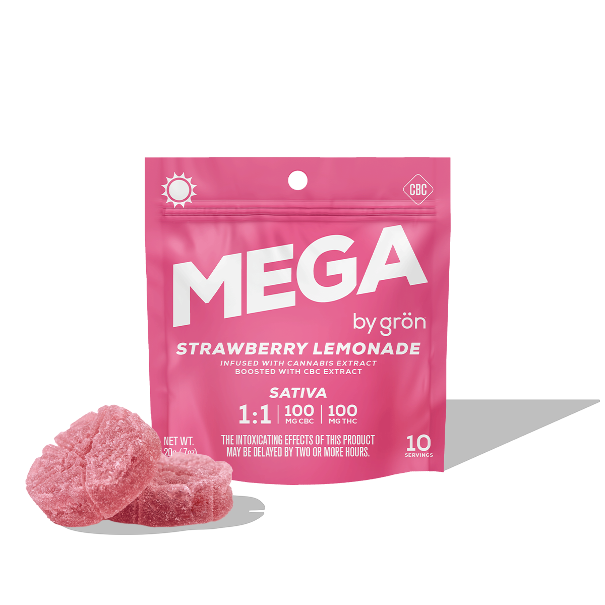 Grön – 1:1 Strawberry Lemonade Mega Pearl [2pk, 10 Servings] (100mg THC/100mg CBC)
