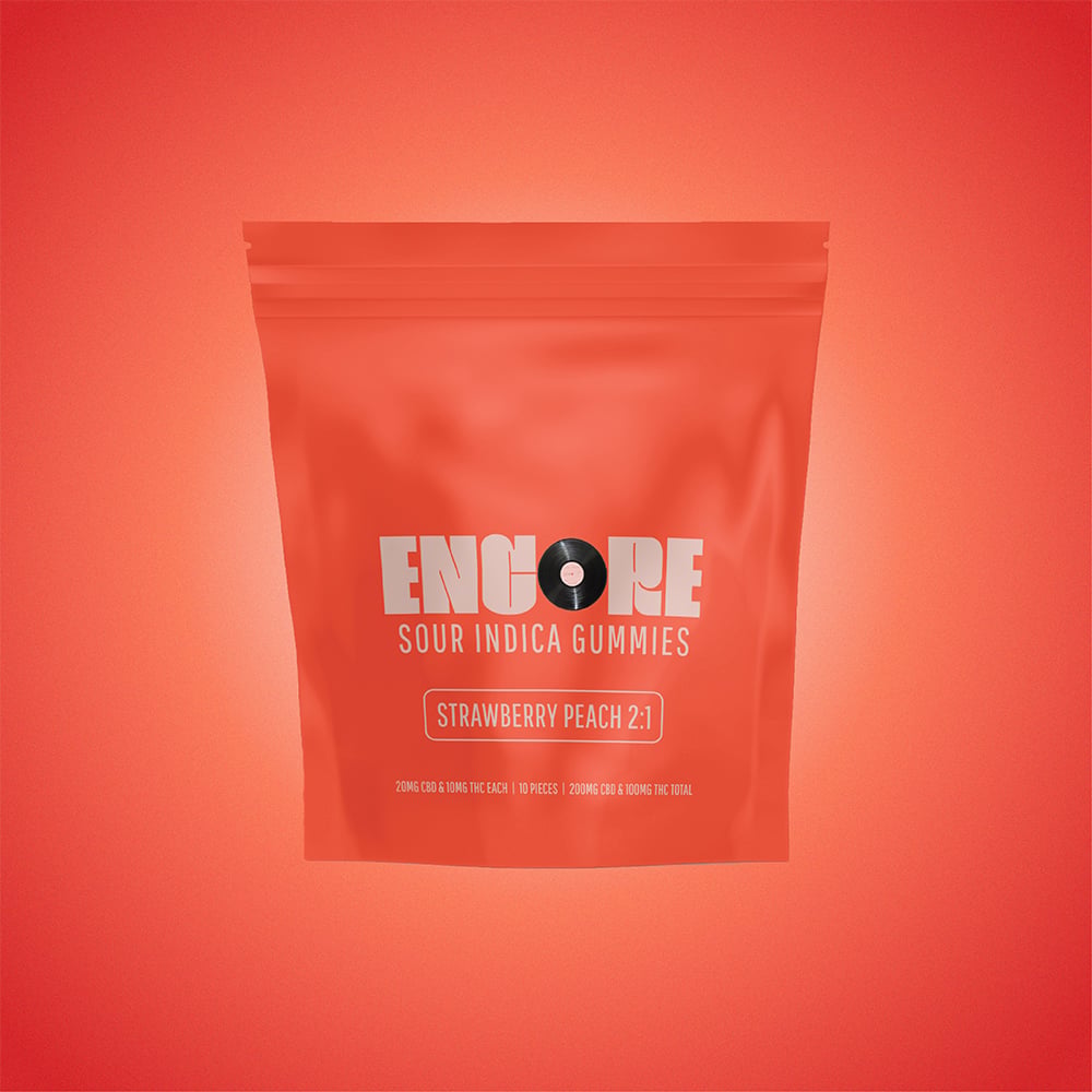 Encore Edibles – 2:1 Sour Strawberry Peach CBD:THC [10pk] (200mg CBD/100mg THC)