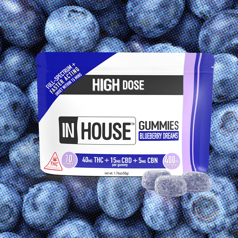 InHouse – Blueberry Dreams [10pk] (400mg THC/150mg CBD/50mg CBN)