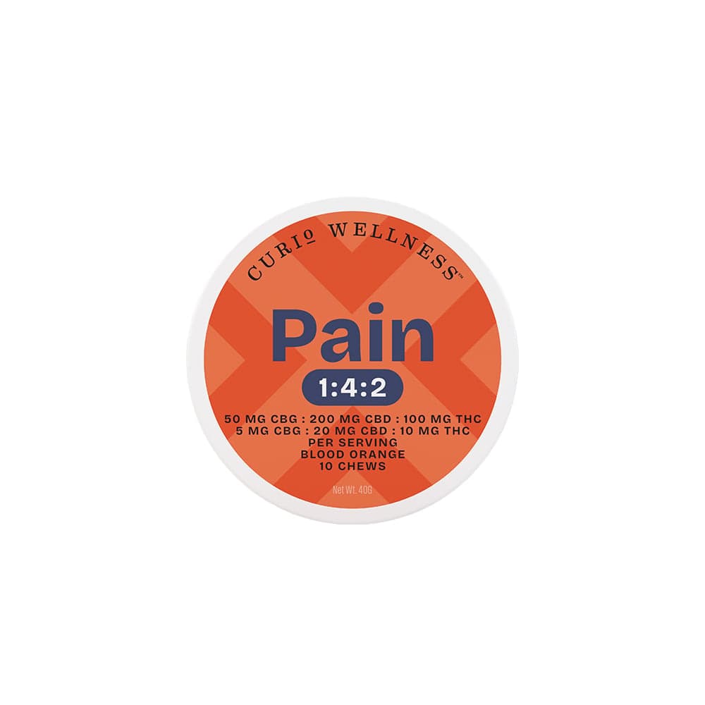 Curio Wellness – Pain Blood Orange 1:4:2 Chews [10pk] (200mg CBD/100mg THC/50mgCBG)