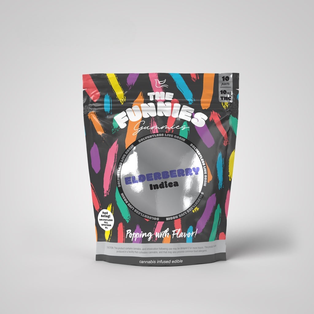 The Funnies Gummies – The Funnies -- Elderberry (Blueberry) -- Live Rosin Gummies 10 Pack -- 100mg