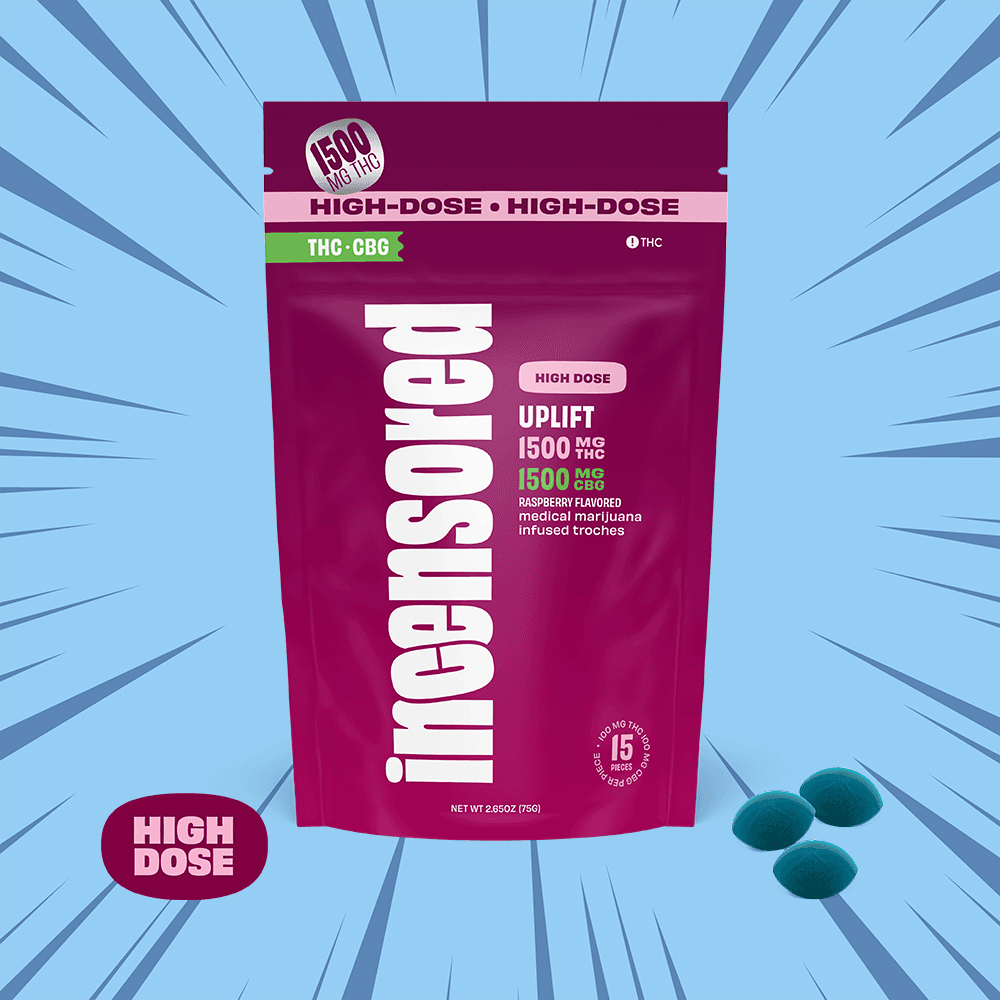 (inc)ensored – 1:1 Raspberry Uplift + CBG High Dose [15pk] (1500mg THC/1500mg CBG)