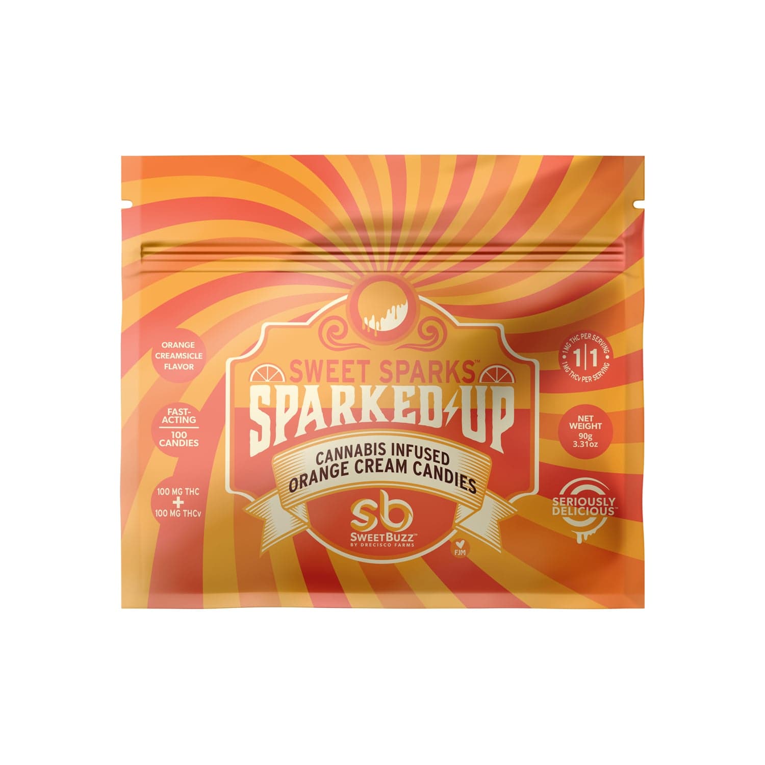 SweetBuzz – 1:1 Fast-Acting Sparked Up Orange [100pk] (100mg THCV/100mg THC)