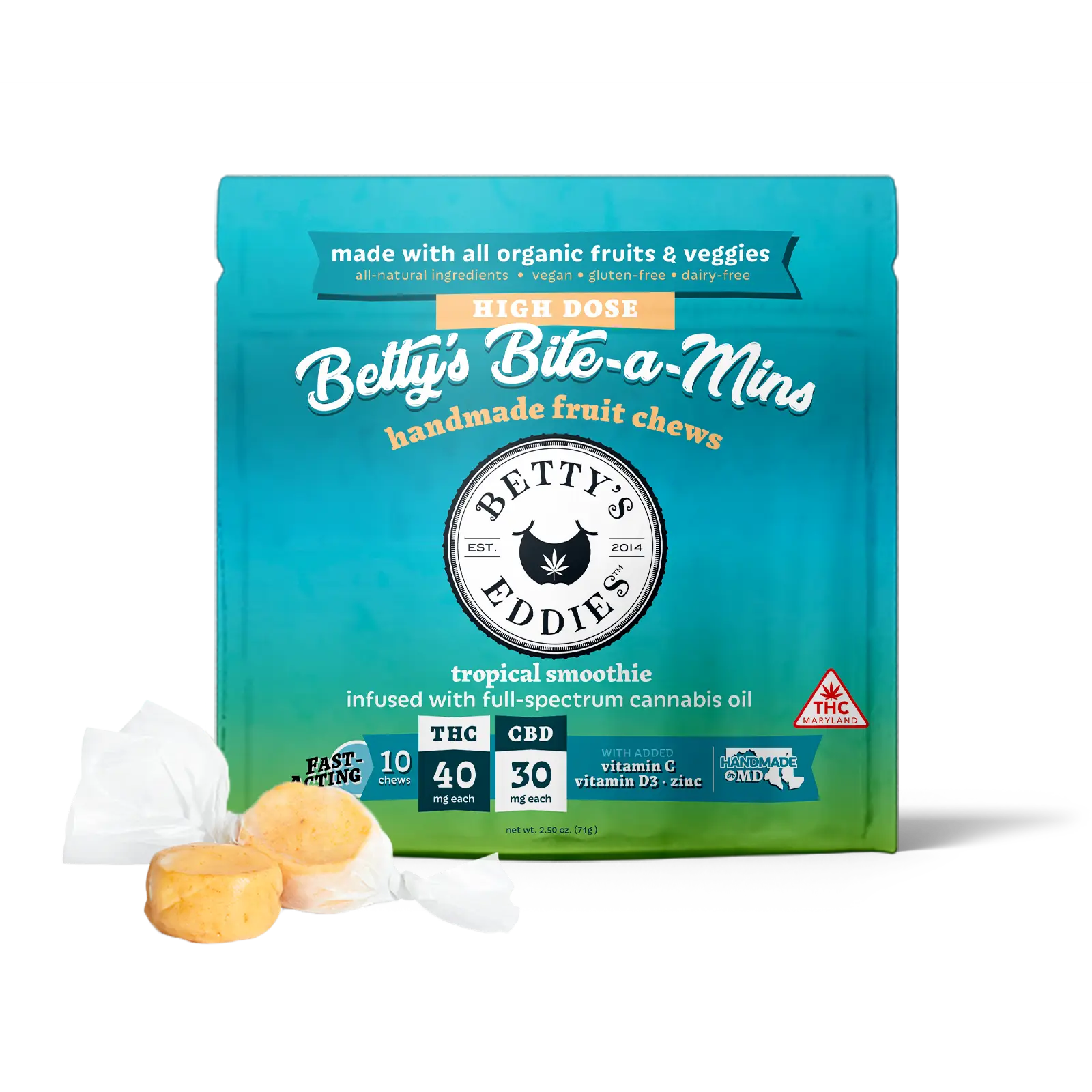 Betty's Eddies – Betty's Bite-a-Mins - Tropical Smoothie [10pk] (400mg THC/300mg CBD)