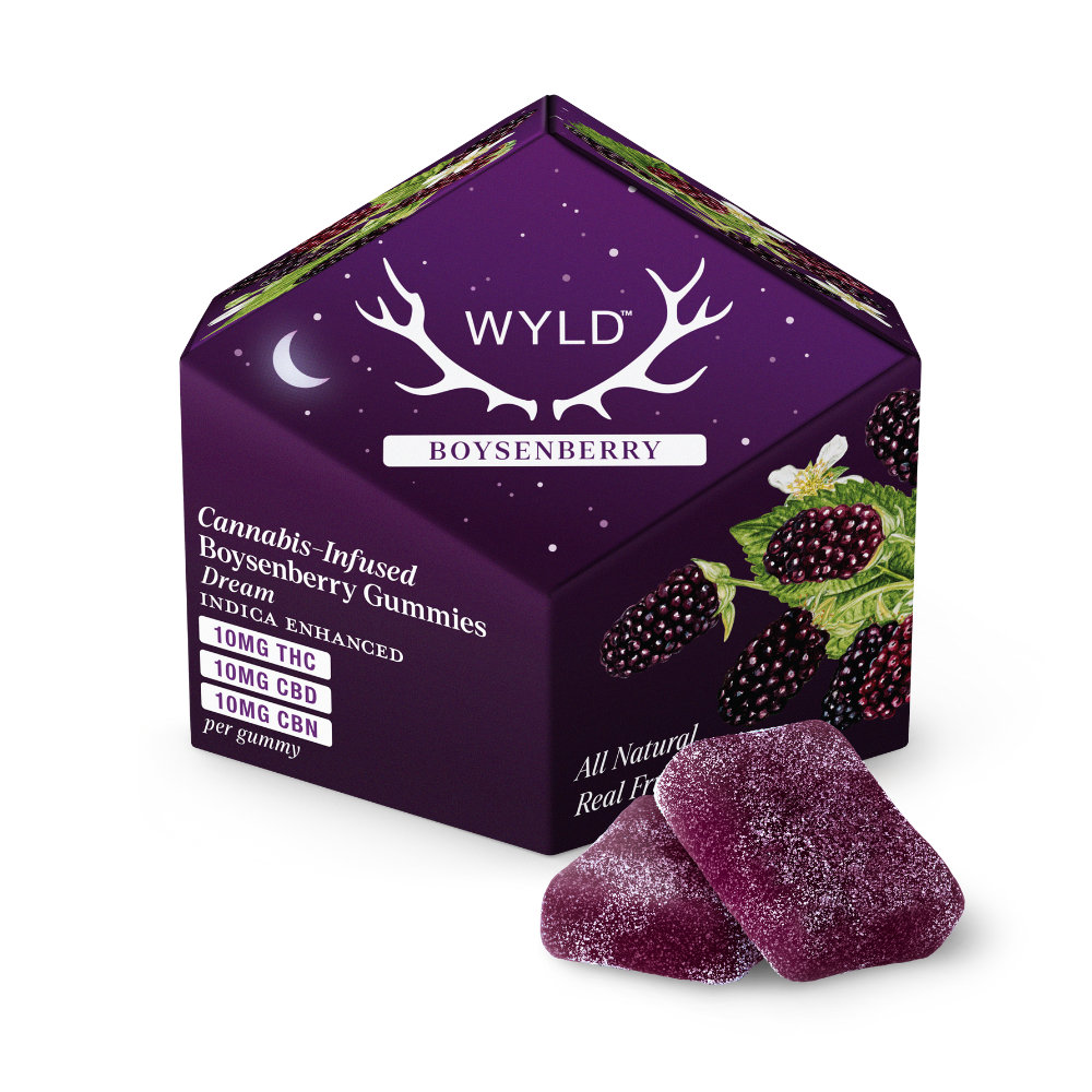 WYLD – Boysenberry 1:1:1 CBD:CBN + Indica Enhanced Gummies | 100mg THC:CBD:CBN