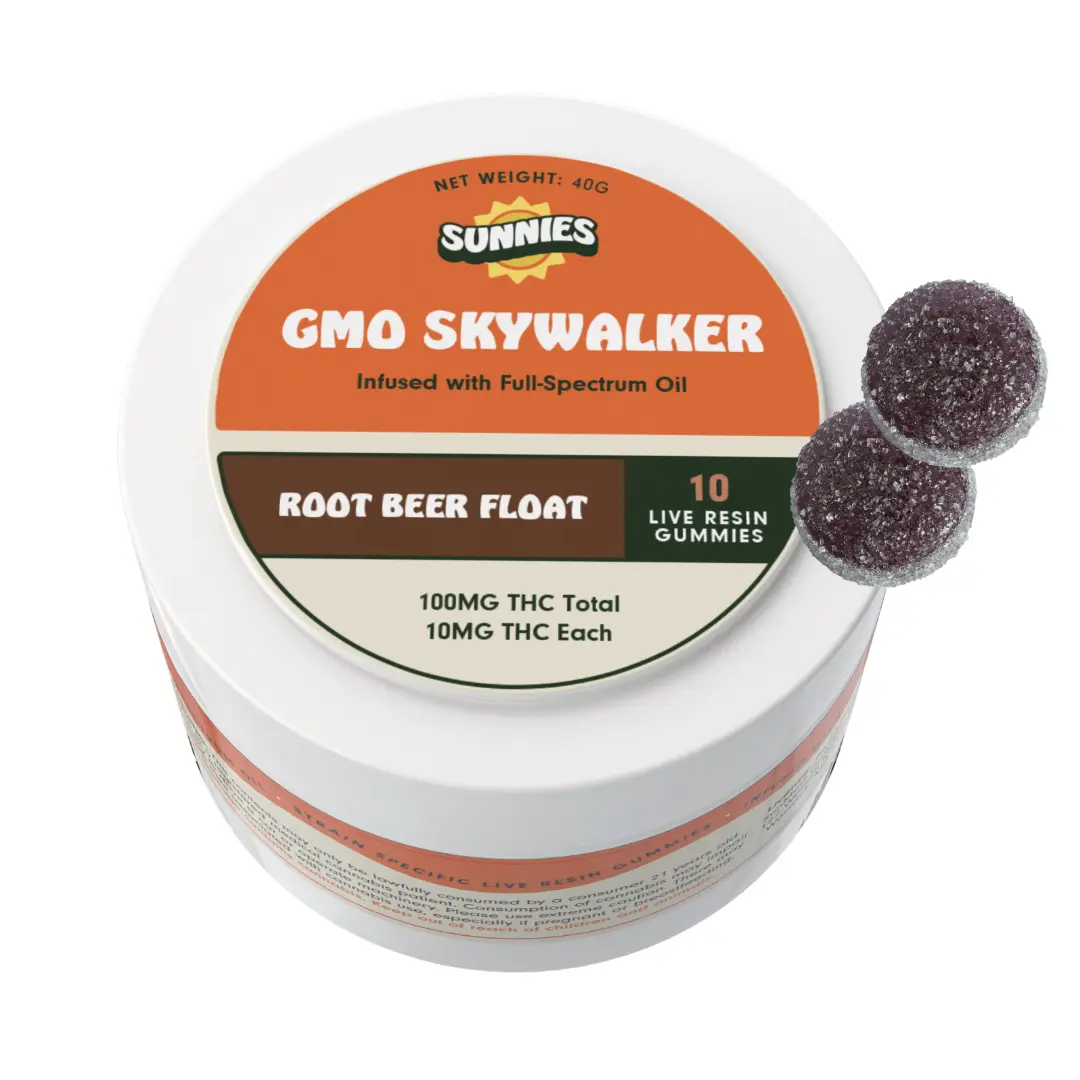 Sunnies – GMO  Sky OG Live Resin - Root Beer Float Gummies [10pk](100mg)