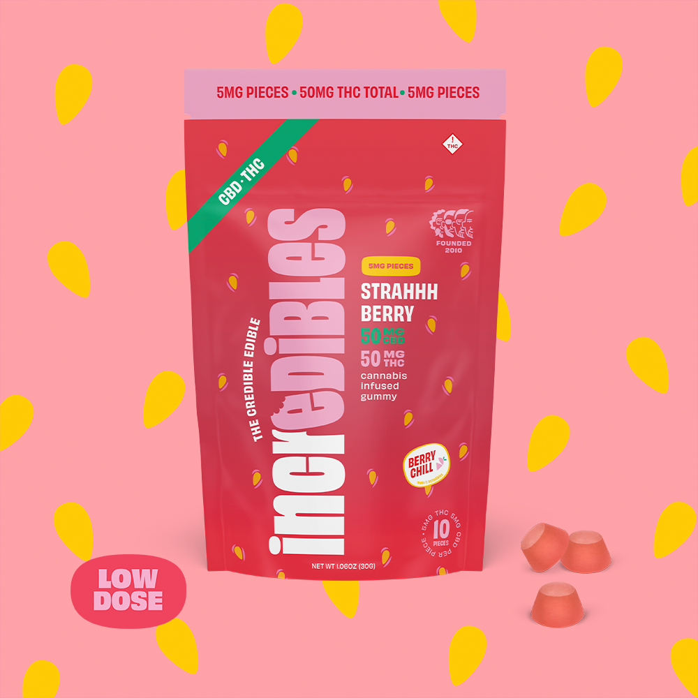 incredibles – 1:1 Strahhhberry + CBD Low Dose [10pk] (50mg CBD/50mg THC)