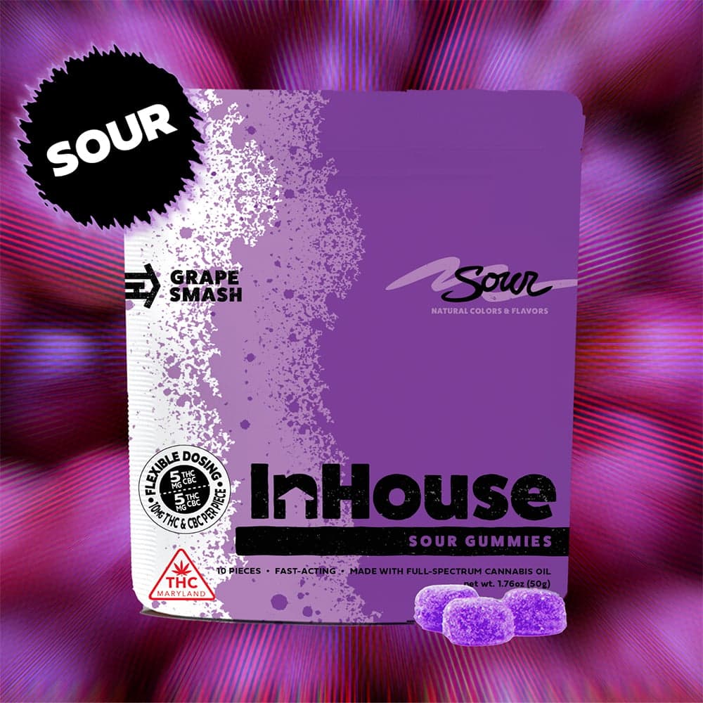 InHouse – Sour Grape Smash w/ CBC [10pk] (100mg THC/100mg CBC)