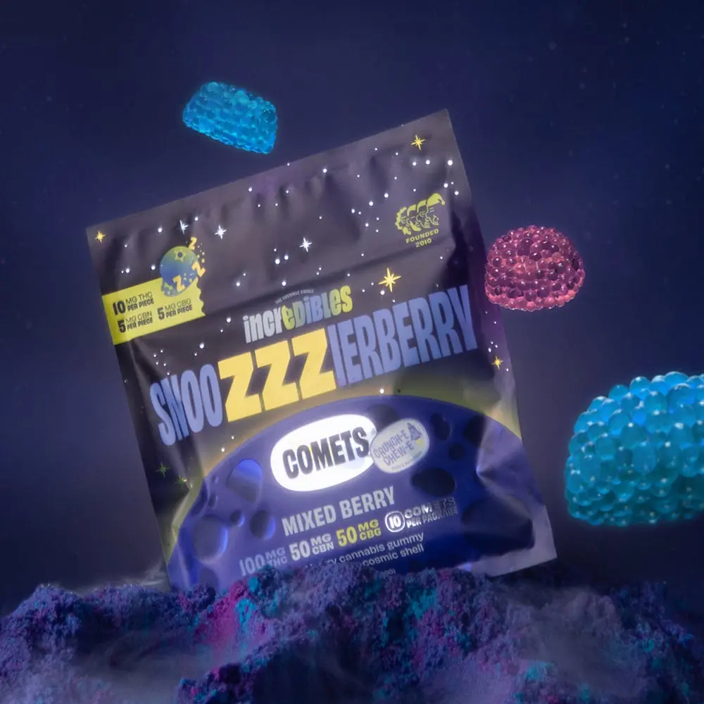 incredibles – 2:1:1 Snoozzzierberry Comets + CBN + CBG [10pk] (100mg THC/50mg CBD/50mg CBG)