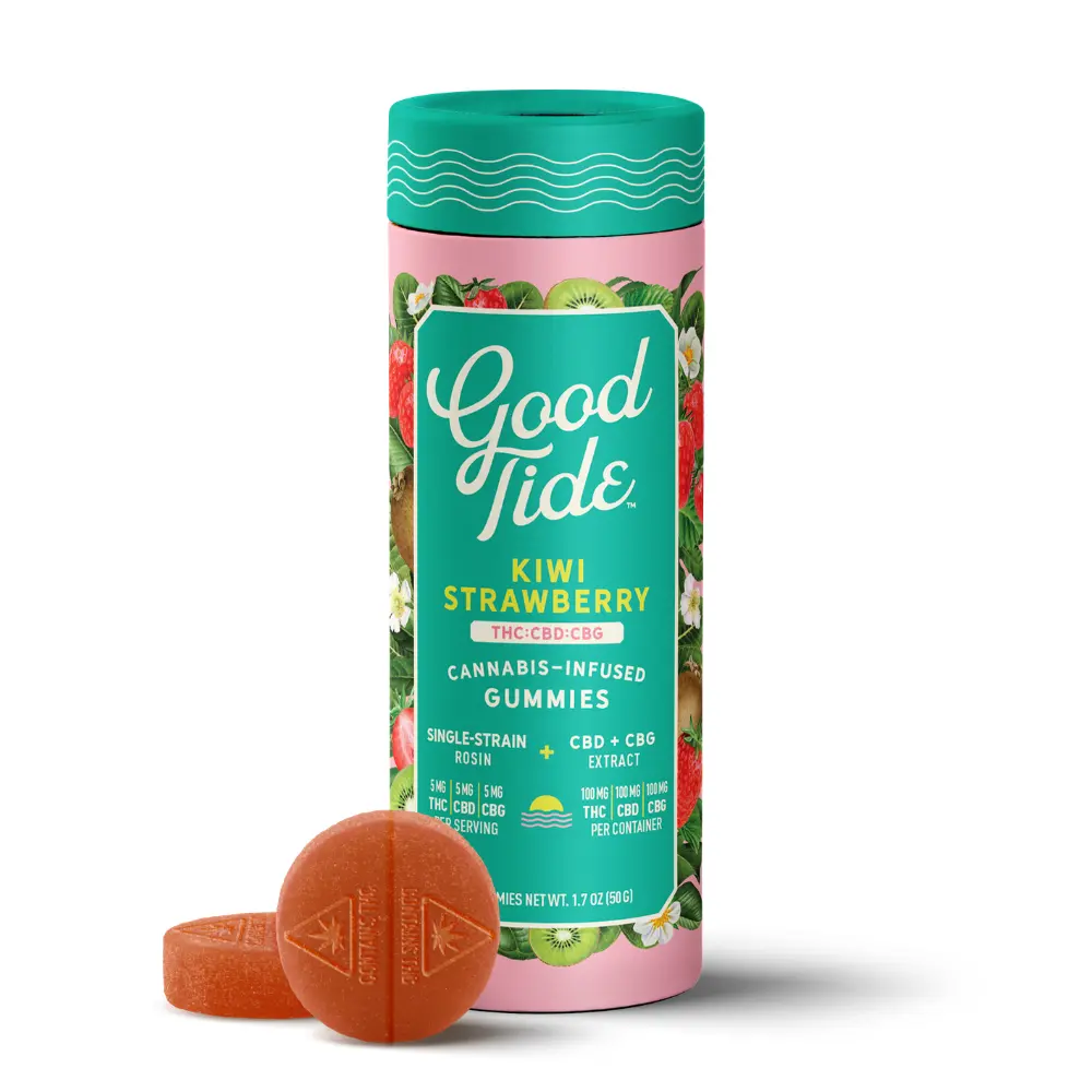 Good Tide – Kiwi Strawberry 1:1:1 CBD + CBG Single-Strain Rosin Gummies | Refreshing | 100mg