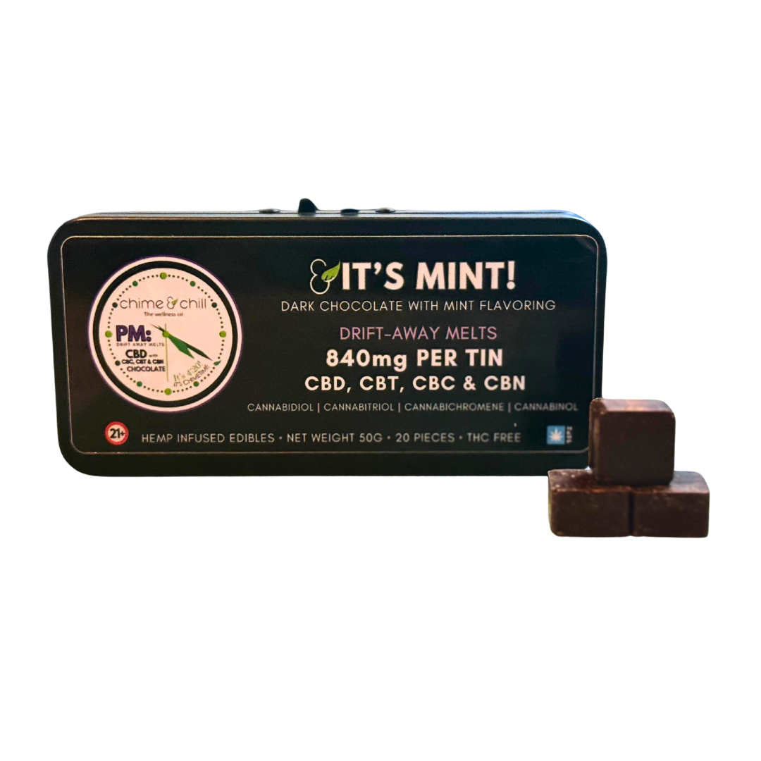 Chime & Chill – iT'S MINT: Dark Chocolate with Mint  - THC Free [20pk] (400mg CBD/200mg CBC/200mg CBT/40mg CBN)