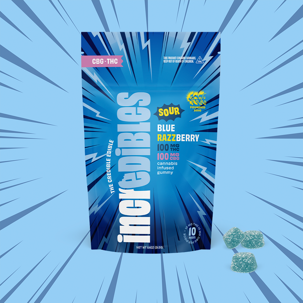 incredibles – 1:1 Sour Blue Razzberry + CBG [10pk] (100mg CBG/100mg THC)