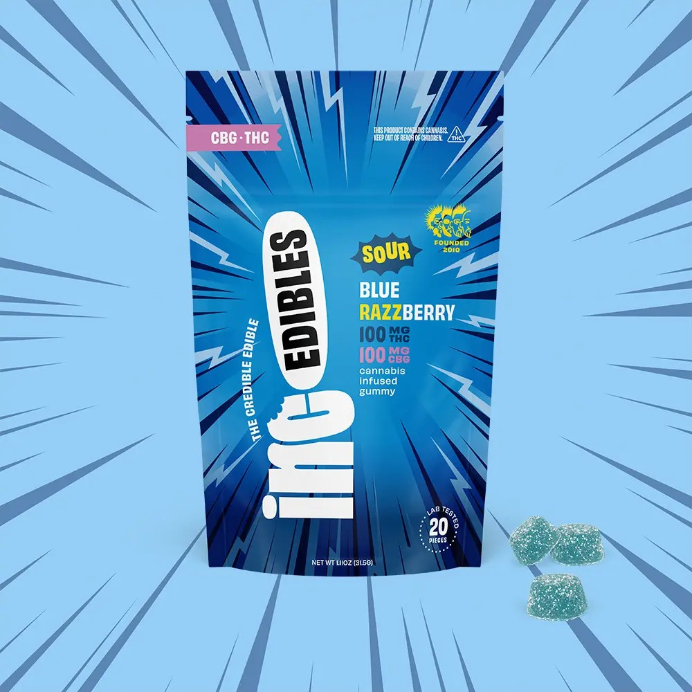 (inc)edibles – inc.edibles 20 Pack Sour Blue Razzberry THC/CBG Gummies 01470