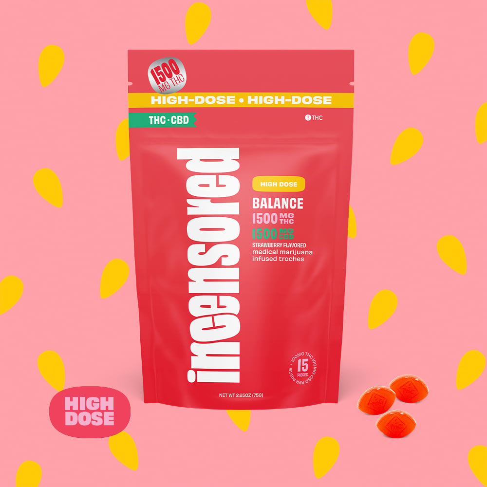 (inc)ensored – 1:1 Strawberry Balance THC + CBD High Dose [15pk] (1500mg CBD/1500mg THC)