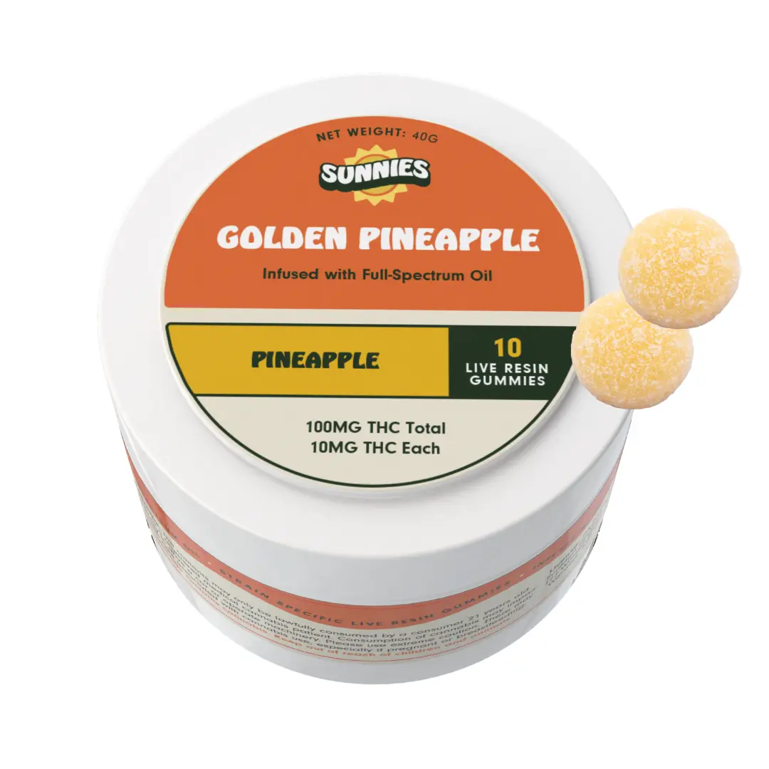 Sunnies – Golden Pineapple Live Resin -Pineapple Gummies [10pk](100mg)